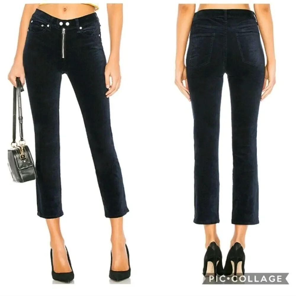 Rag & Bone Velvet Dojo Pants Straight Leg Exposed Zipper Navy Blue Size 31